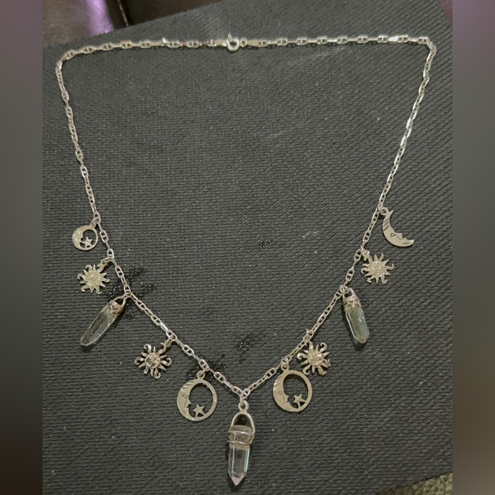 Celestial sterling silver and quartz necklace. 18” long